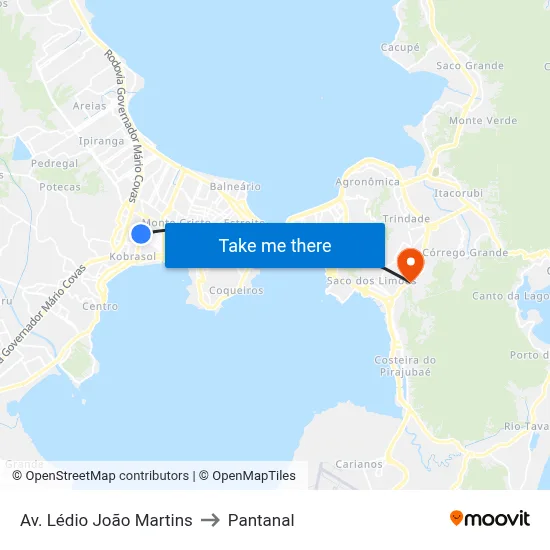 Av. Lédio João Martins to Pantanal map