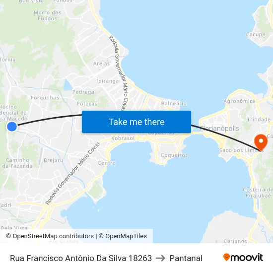 Rua Francisco Antônio Da Silva 18263 to Pantanal map