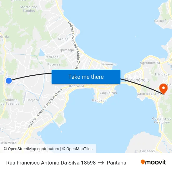Rua Francisco Antônio Da Silva 18598 to Pantanal map