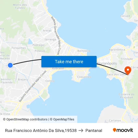 Rua Francisco Antônio Da Silva,19538 to Pantanal map