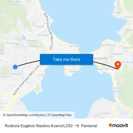 Rodovia Eugênio Raulino Koerich,250 to Pantanal map