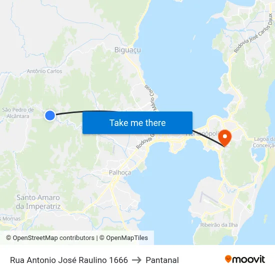 Rua Antonio José Raulino 1666 to Pantanal map