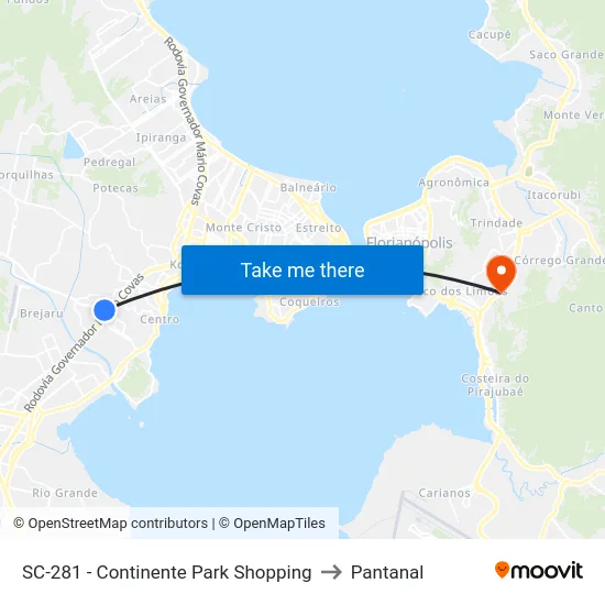 Parada Continente Park Shopping to Pantanal map