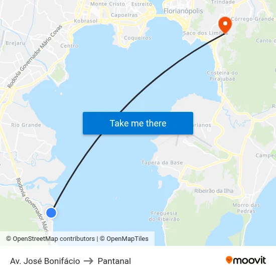 Av. José Bonifácio to Pantanal map