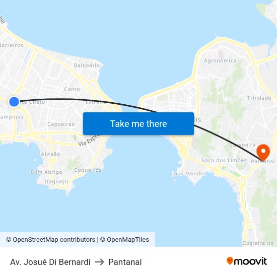Av. Josué Di Bernardi to Pantanal map