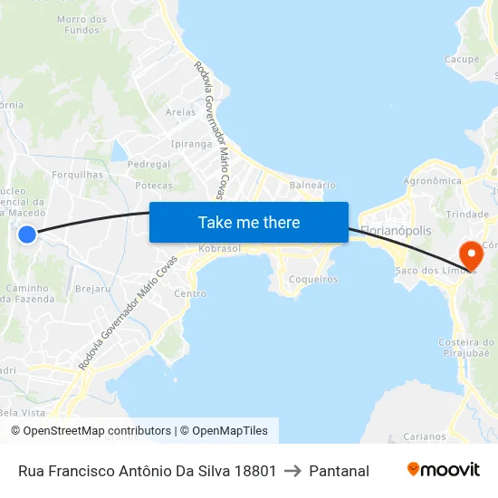 Rua Francisco Antônio Da Silva 18801 to Pantanal map