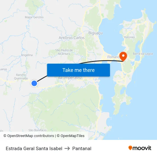 Estrada Geral Santa Isabel to Pantanal map