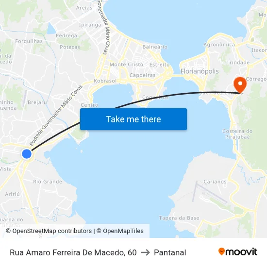 Rua Amaro Ferreira De Macedo, 60 to Pantanal map
