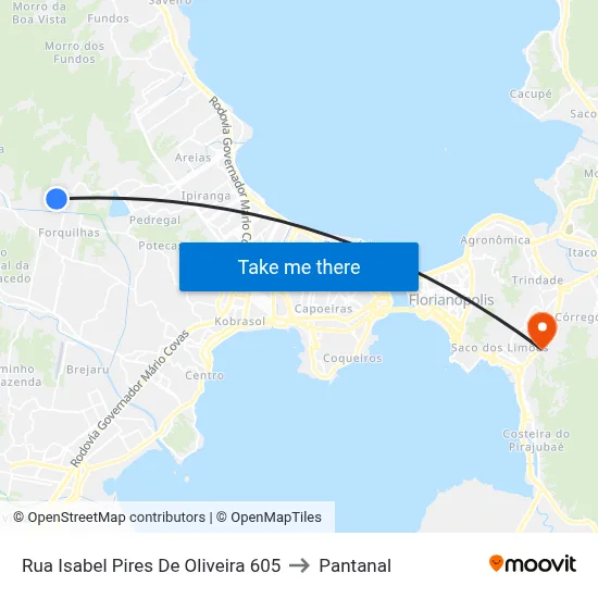 Rua Isabel Pires De Oliveira 605 to Pantanal map