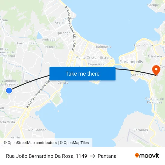Rua João Bernardino Da Rosa, 1149 to Pantanal map