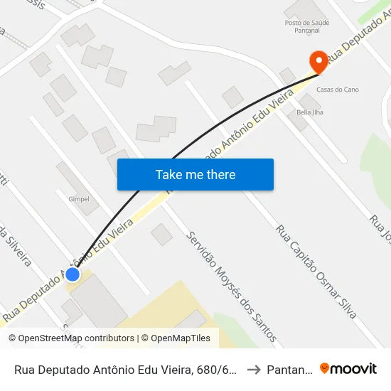 Rua Deputado Antônio Edu Vieira, 680/670 to Pantanal map