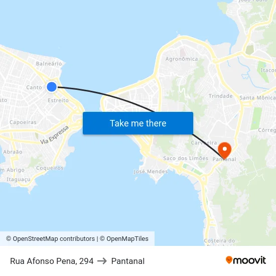 Rua Afonso Pena, 294 to Pantanal map