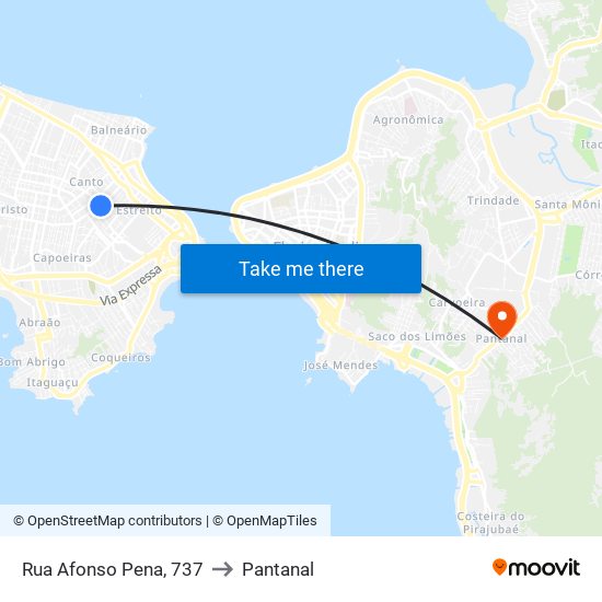 Rua Afonso Pena, 737 to Pantanal map