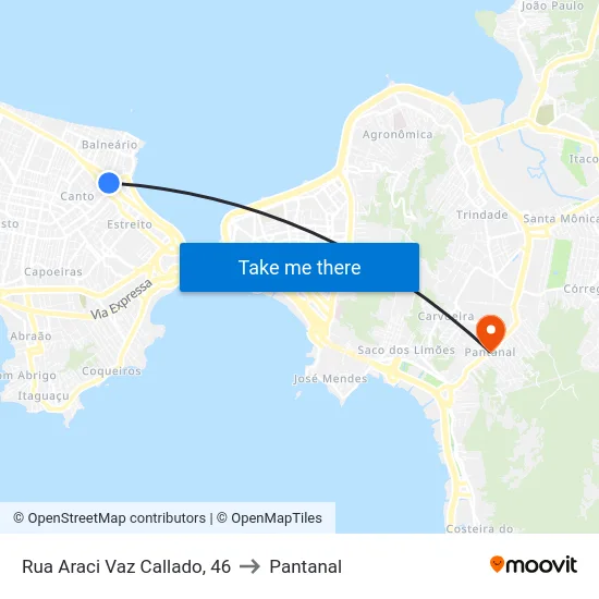 Rua Araci Vaz Callado, 46 to Pantanal map