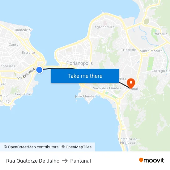 Rua Quatorze De Julho to Pantanal map