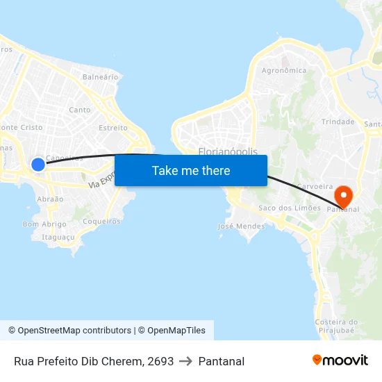 Rua Prefeito Dib Cherem, 2693 to Pantanal map