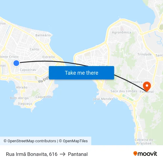Rua Irmã Bonavita, 616 to Pantanal map