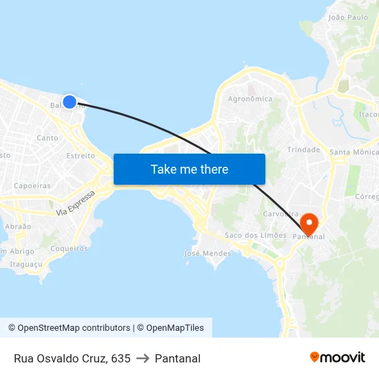 Rua Osvaldo Cruz, 635 to Pantanal map
