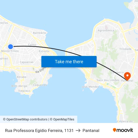 Rua Professora Egídio Ferreira, 1119 to Pantanal map