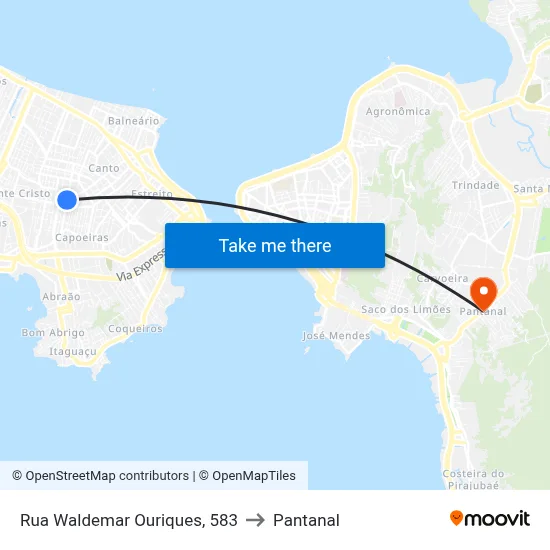 Rua Waldemar Ouriques, 583 to Pantanal map