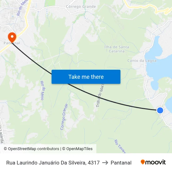 Rua Laurindo Januário Da Silveira, 4317 to Pantanal map