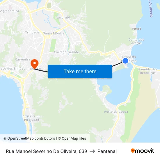 Rua Manoel Severino De Oliveira, 639 to Pantanal map