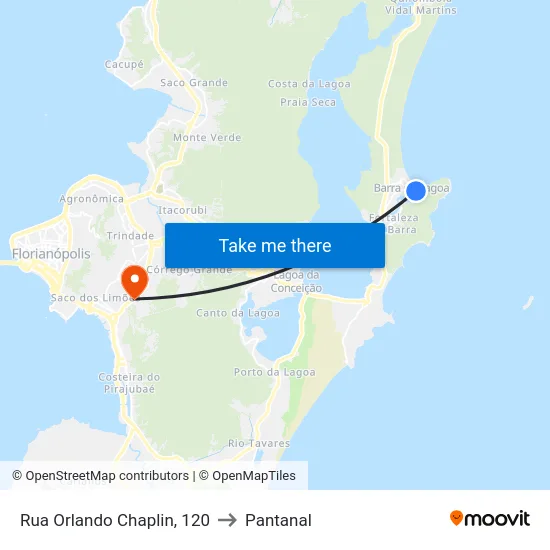 Rua Orlando Chaplin, 120 to Pantanal map