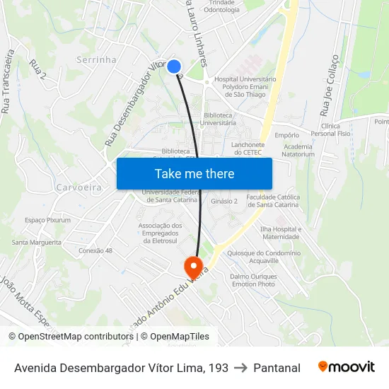 Avenida Desembargador Vítor Lima, 193 to Pantanal map