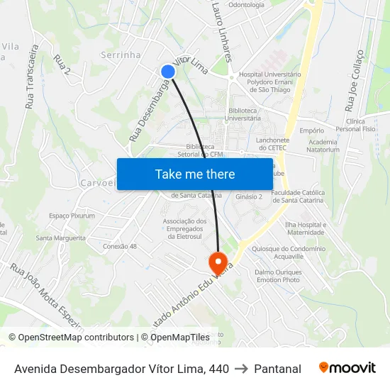 Avenida Desembargador Vítor Lima, 440 to Pantanal map