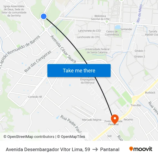 Avenida Desembargador Vítor Lima, 59 to Pantanal map