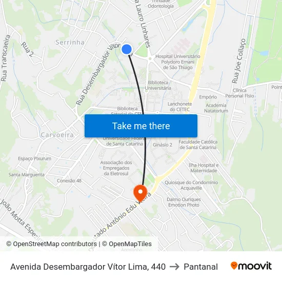 Avenida Desembargador Vítor Lima, 440 to Pantanal map