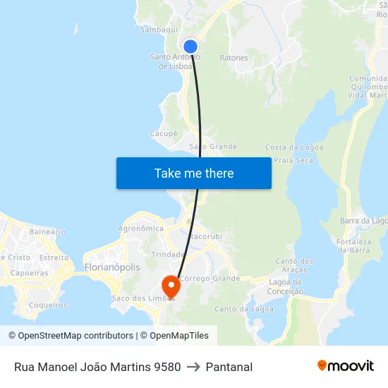 Rua Manoel João Martins 9580 to Pantanal map