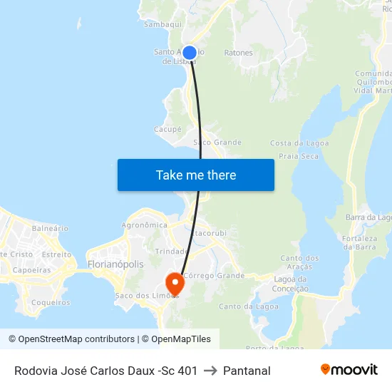 Rodovia José Carlos Daux -Sc 401 to Pantanal map