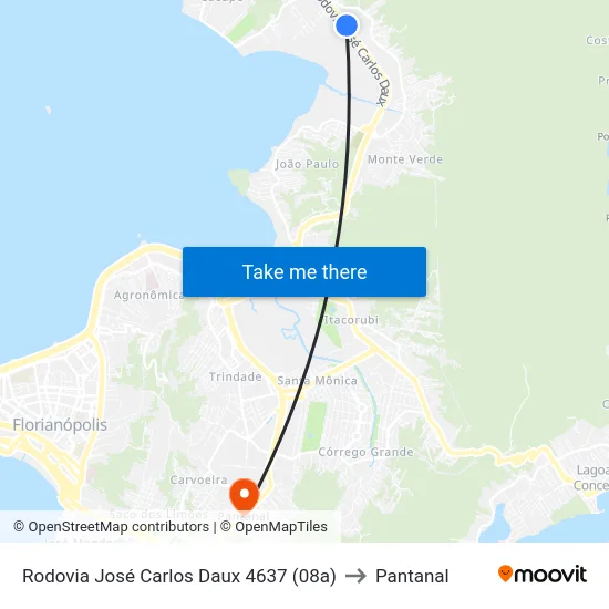 Rodovia José Carlos Daux 4637 (08a) to Pantanal map