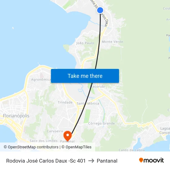 Rodovia José Carlos Daux -Sc 401 to Pantanal map