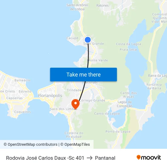 Rodovia José Carlos Daux -Sc 401 to Pantanal map