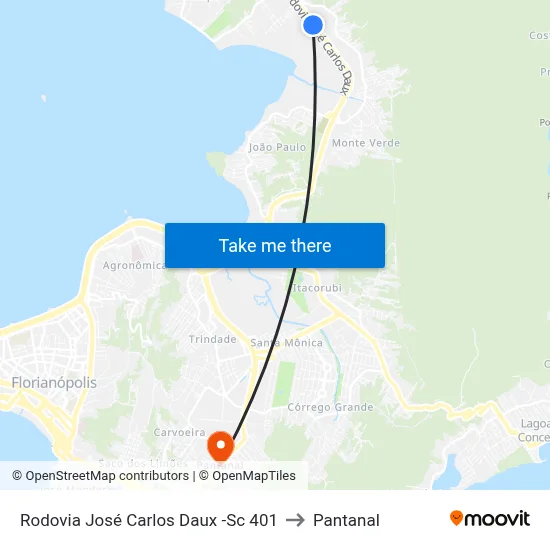 Rodovia José Carlos Daux -Sc 401 to Pantanal map