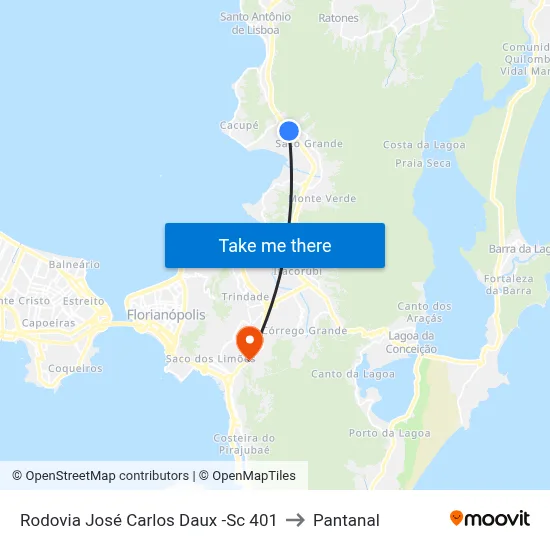 Rodovia José Carlos Daux -Sc 401 to Pantanal map
