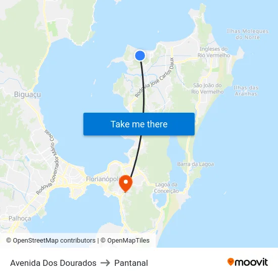 Avenida Dos Dourados to Pantanal map
