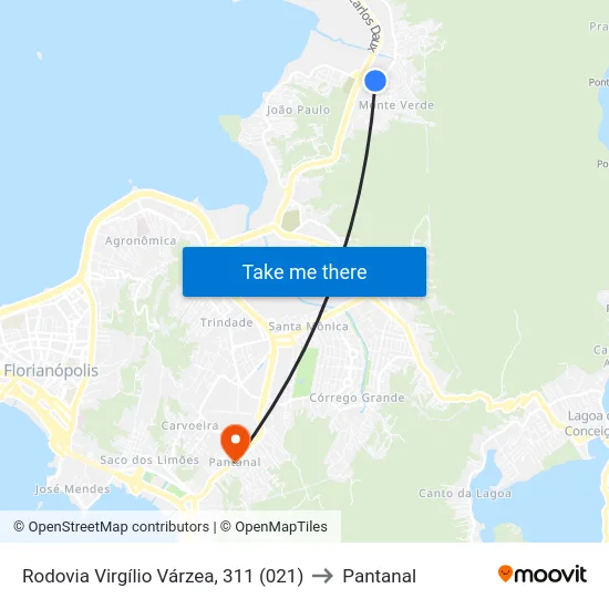 Rodovia Virgílio Várzea, 311 (021) to Pantanal map