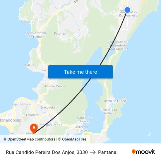 Rua Candido Pereira Dos Anjos, 3030 to Pantanal map