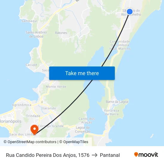 Rua Candido Pereira Dos Anjos, 1576 to Pantanal map