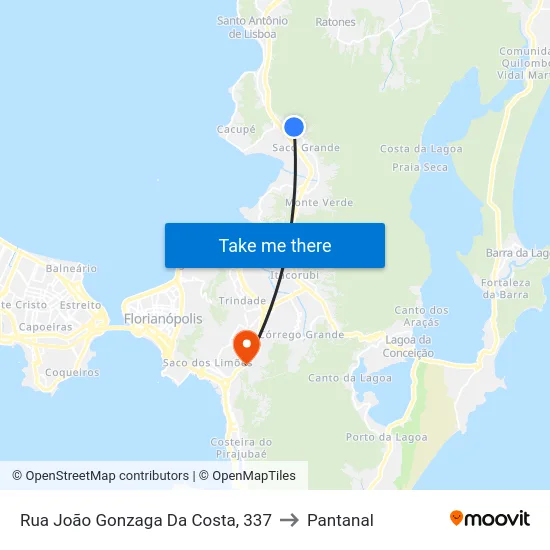 Rua João Gonzaga Da Costa, 337 to Pantanal map