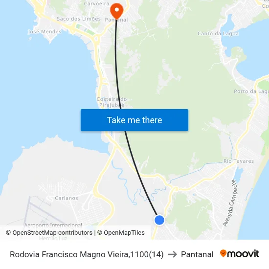 Rodovia Francisco Magno Vieira,1100(14) to Pantanal map