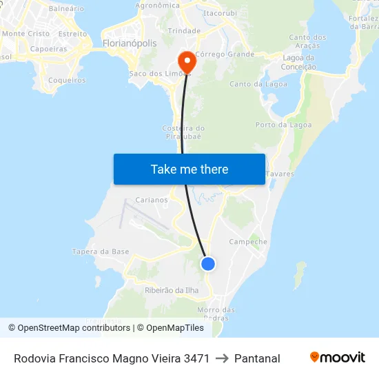 Rodovia Francisco Magno Vieira 3471 to Pantanal map