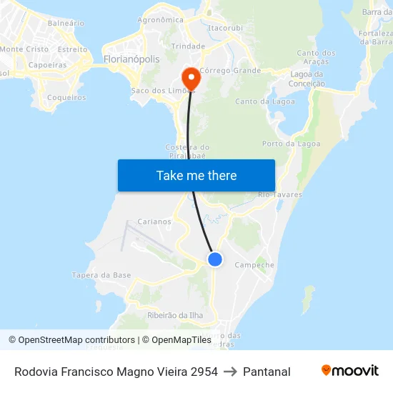 Rodovia Francisco Magno Vieira 2954 to Pantanal map