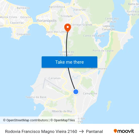 Rodovia Francisco Magno Vieira 2160 to Pantanal map