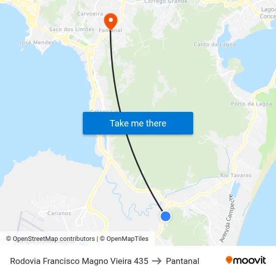 Rodovia Francisco Magno Vieira 435 to Pantanal map