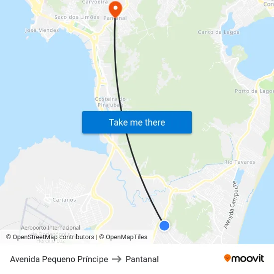 Avenida Pequeno Príncipe to Pantanal map