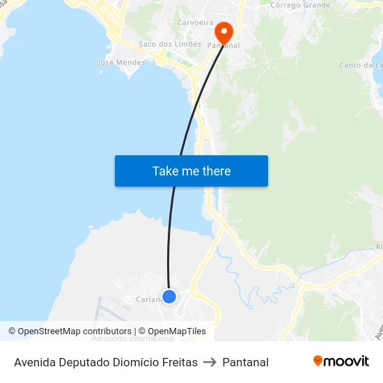 Avenida Deputado Diomício Freitas to Pantanal map